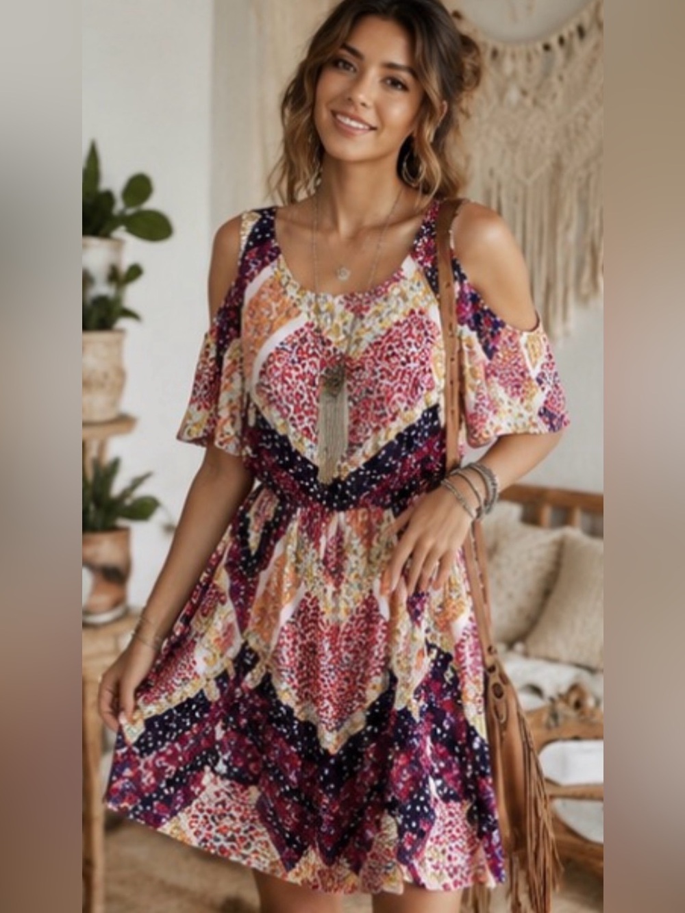 Boho Cold Shoulder Dress